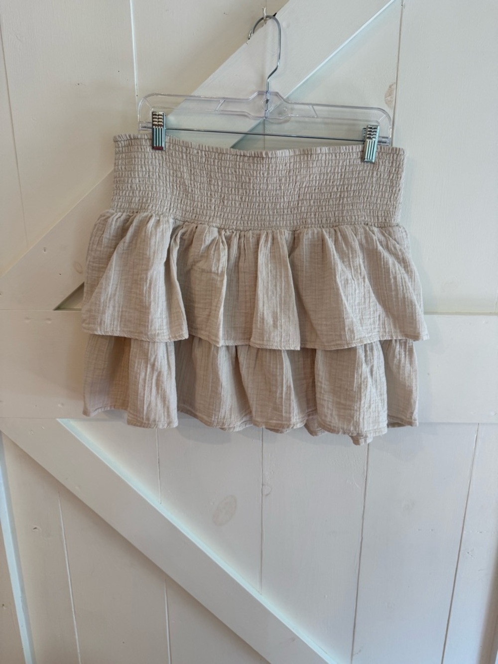 Universal Thread Cream Gauze Tiered Mini Skirt Size Large Smocked Waist Boho